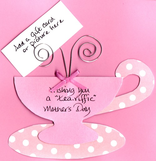 Mothers Day Tea Cup shaped card wmagnet and message and place for a gift  card or picture