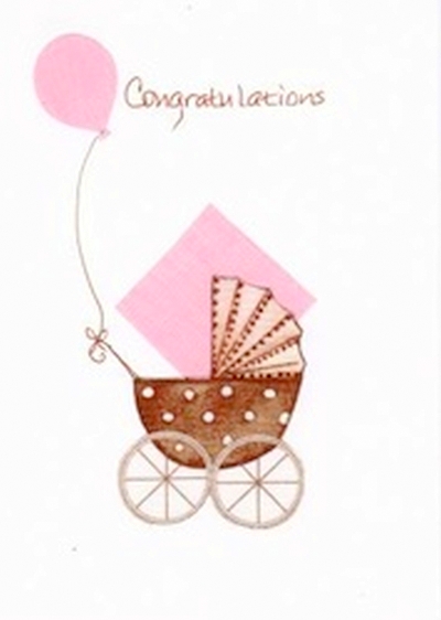 Baby carriage/ pink balloon